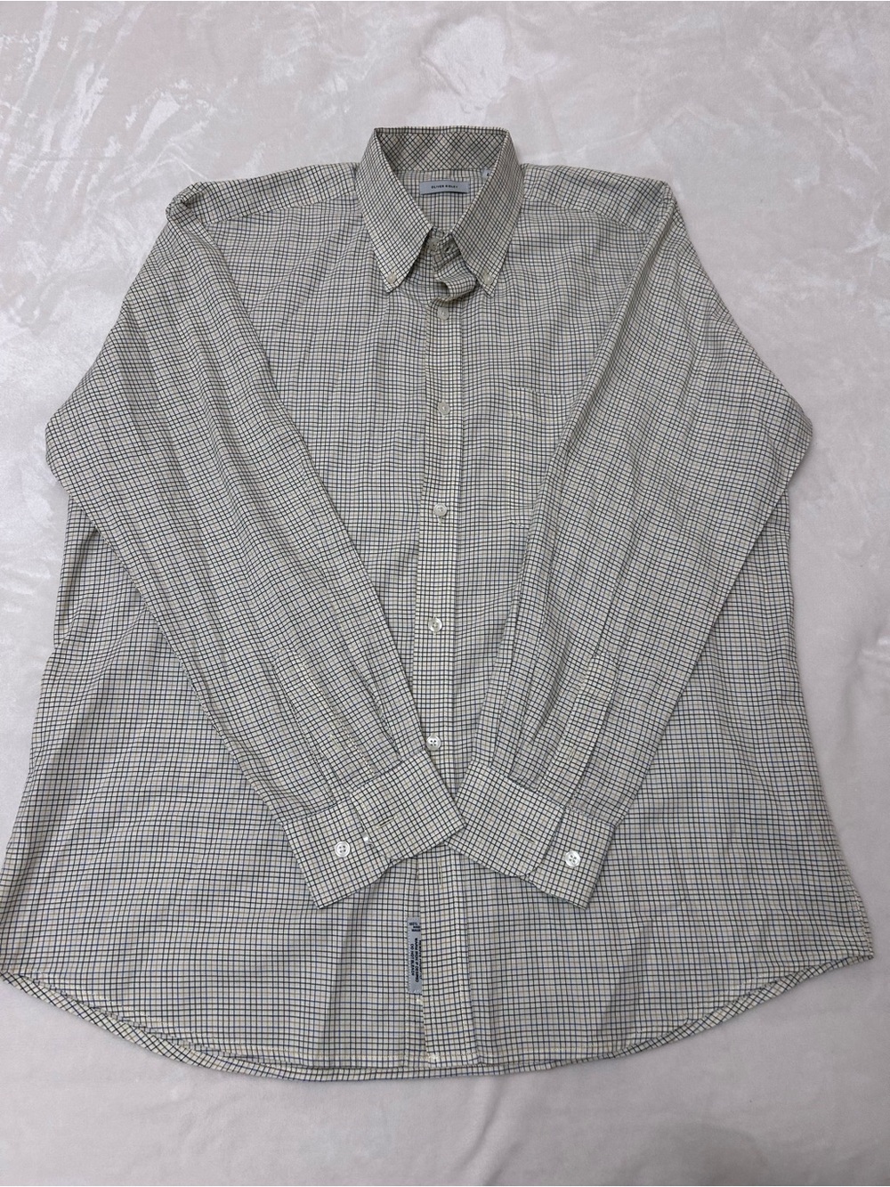 Oliver Ridley Men's Long-Sleeve Checked Button-Down Shirt - Cream size L plaid